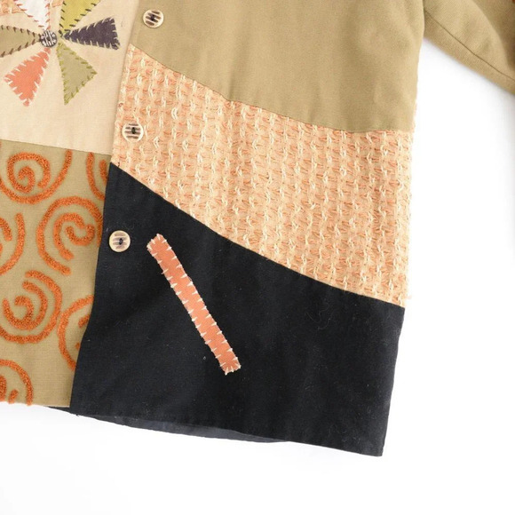 Vintage 90's Allure Tan & Black 100% Cotton Patchwork Brocade Button Up Jacket M - Picture 5 of 14
